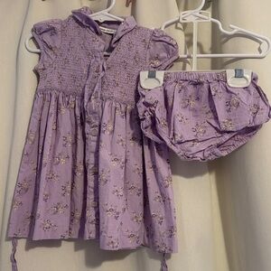Laura Ashely Lavender Floral Smocked Baby Dress with Bloomers